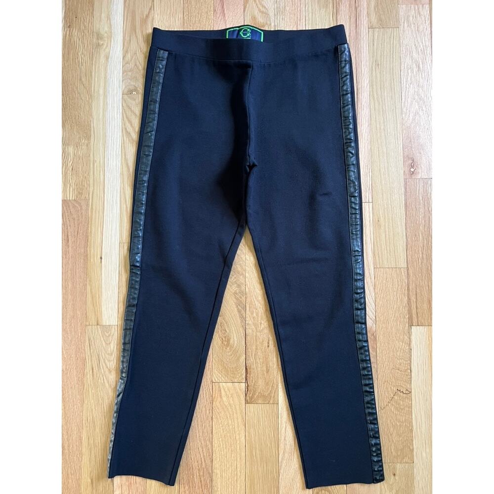 C Wonder Y2K Black Tuxedo Leggings Faux Leather Side Seam Raw Hem Pants (size S)